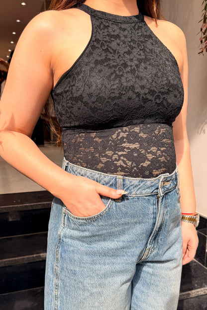 Delia Lace Work Halter Top