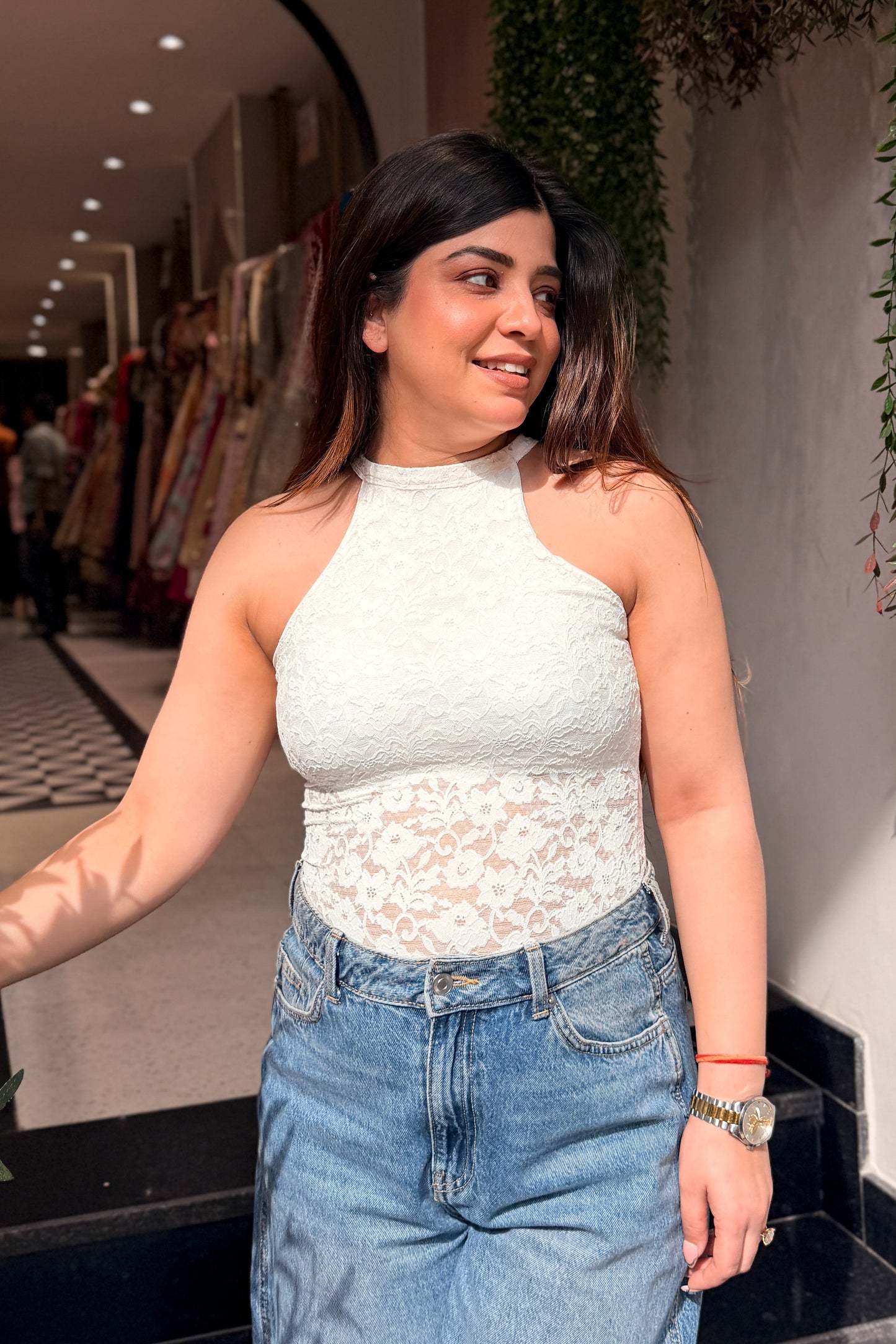 Delia Lace Work Halter Top