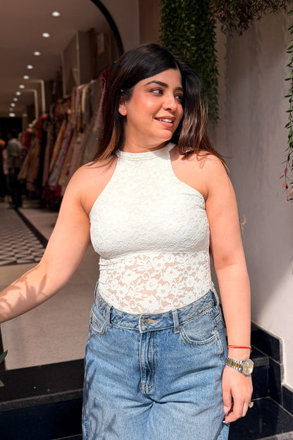 Delia Lace Work Halter Top