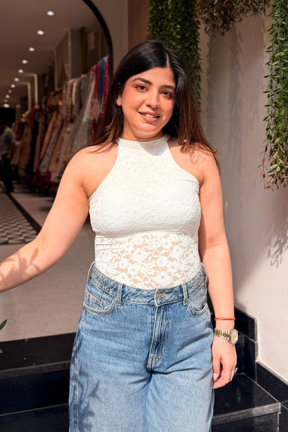 Delia Lace Work Halter Top