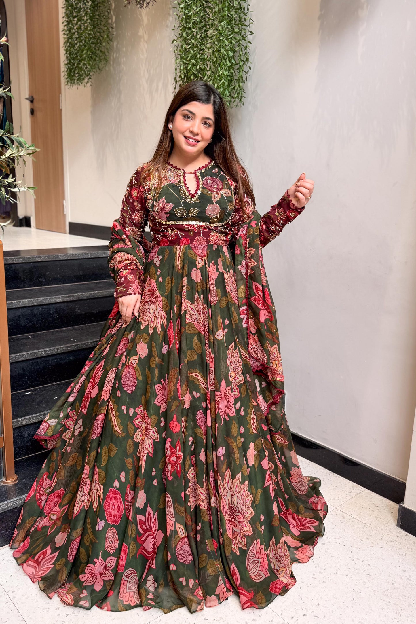 Avisha Floral Embroidered Voluminous Anarkali