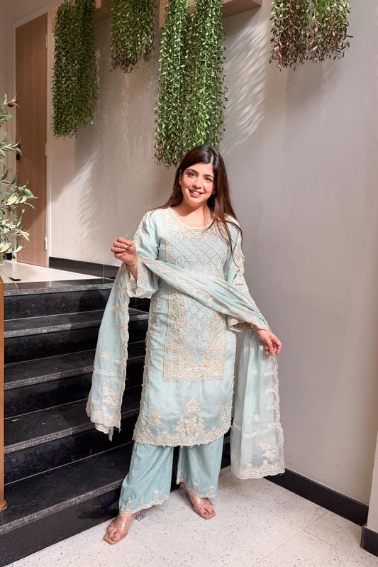 Zaakira Blue Embroidered Pakistani Suit Set
