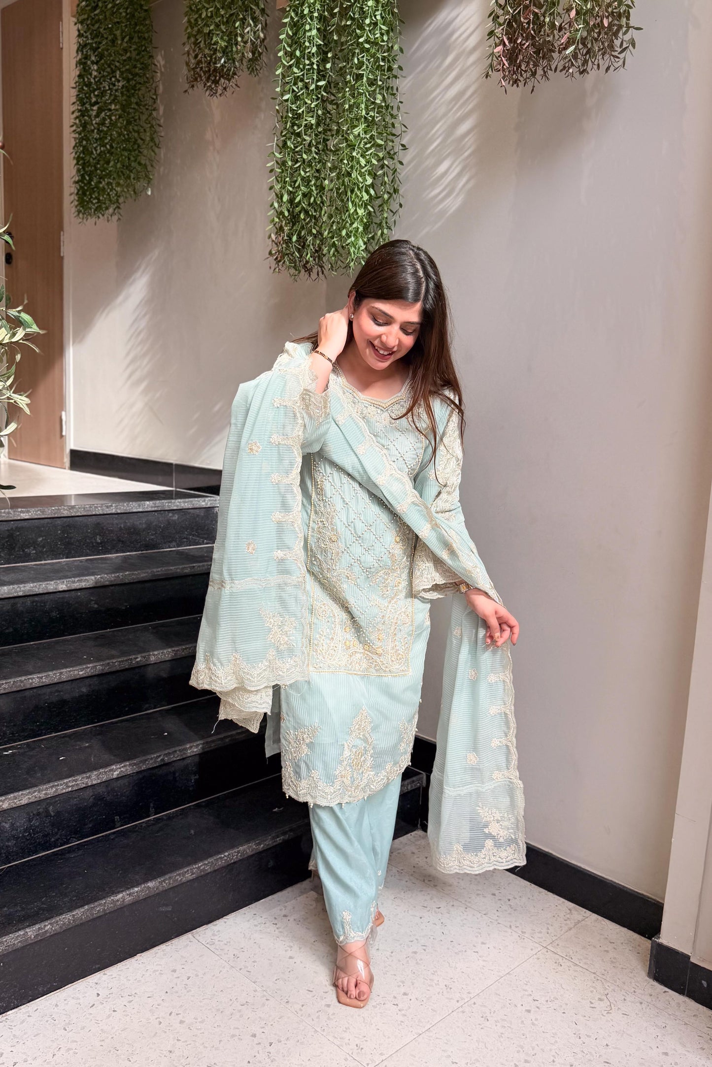 Zaakira Blue Embroidered Pakistani Suit Set