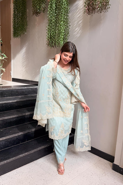 Zaakira Blue Embroidered Pakistani Suit Set