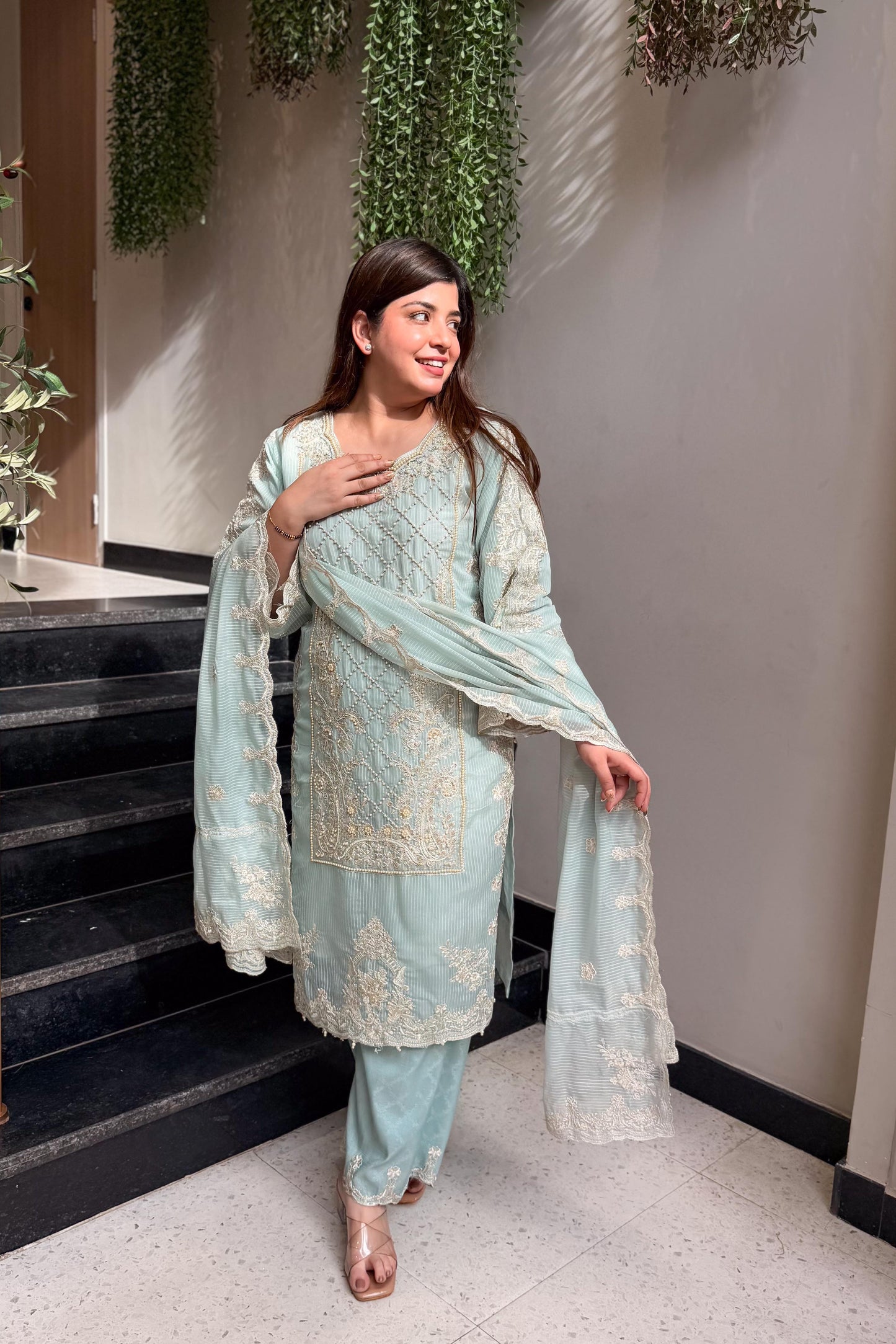 Zaakira Blue Embroidered Pakistani Suit Set