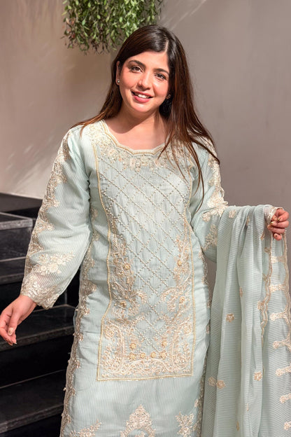 Zaakira Blue Embroidered Pakistani Suit Set
