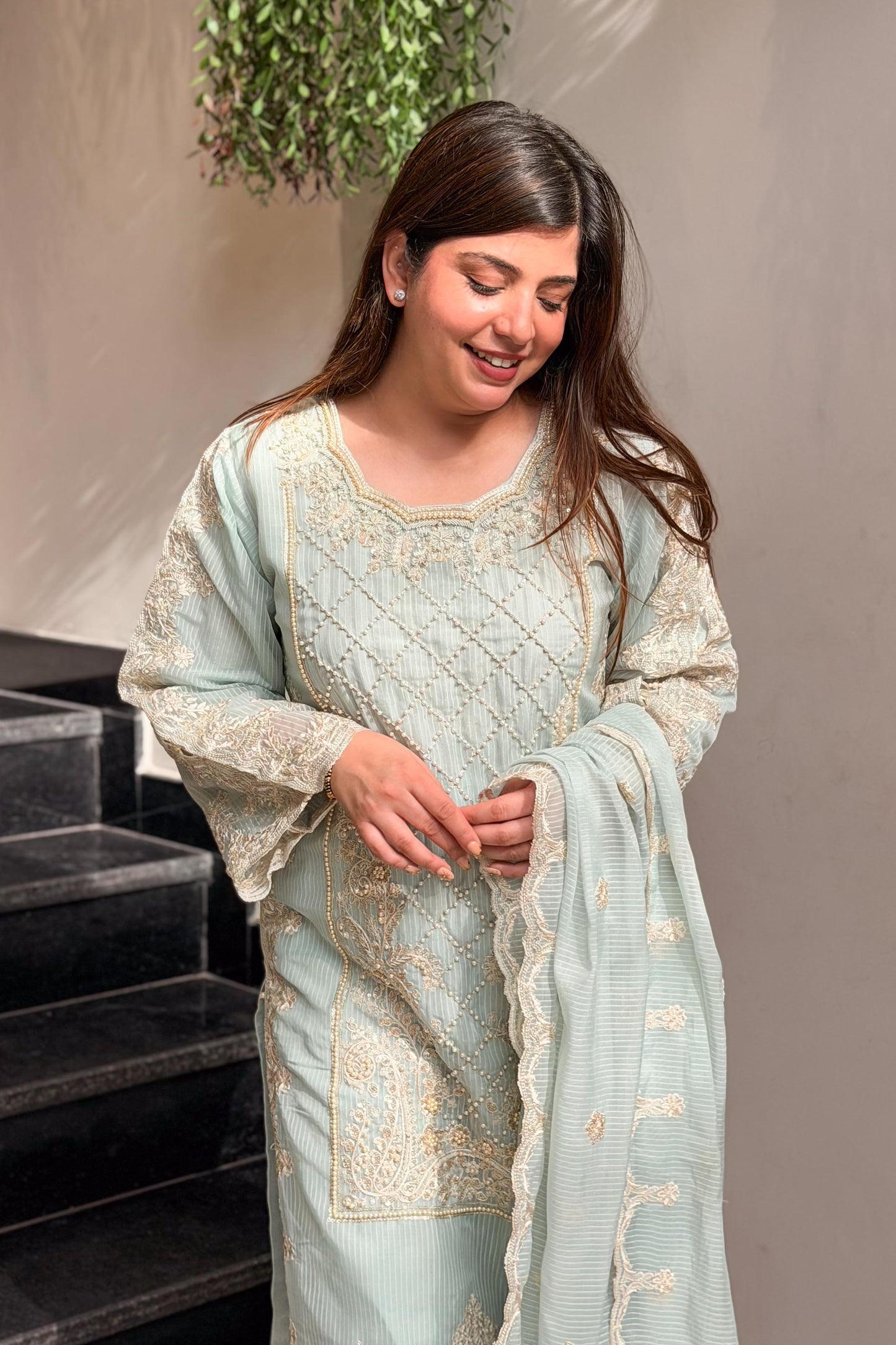 Zaakira Blue Embroidered Pakistani Suit Set