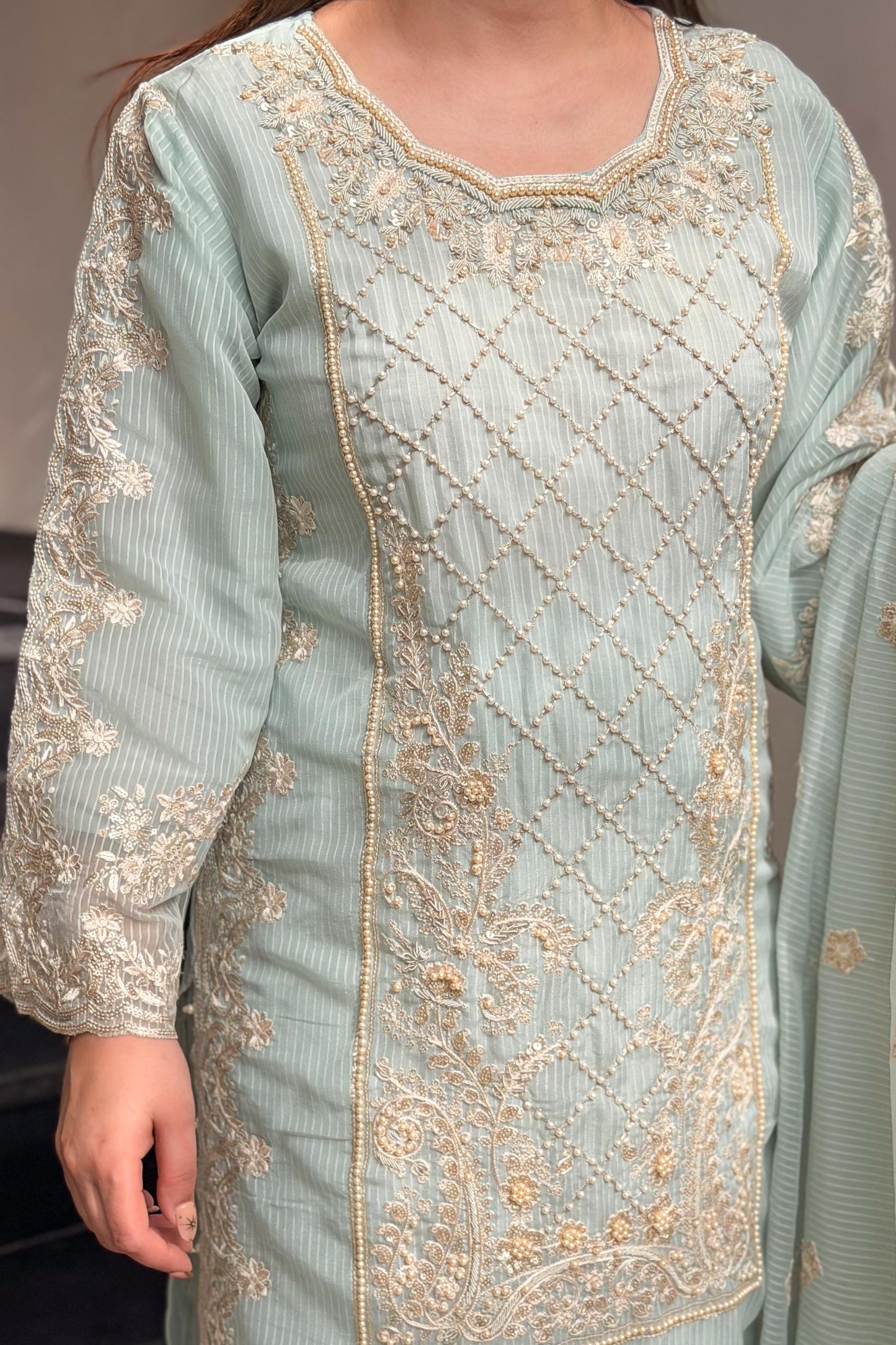 Zaakira Blue Embroidered Pakistani Suit Set