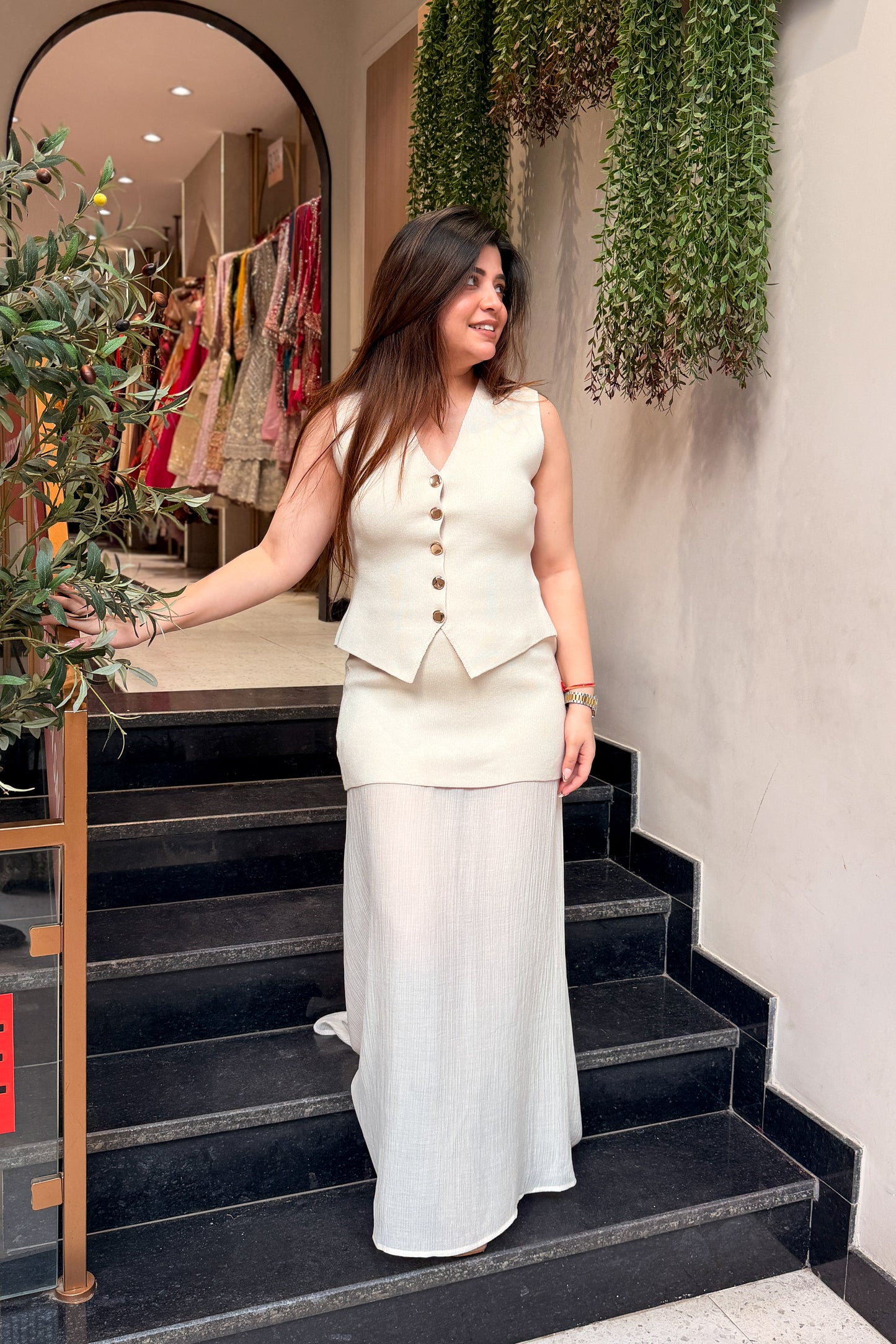Vellora Ivory Buttoned Co ord
