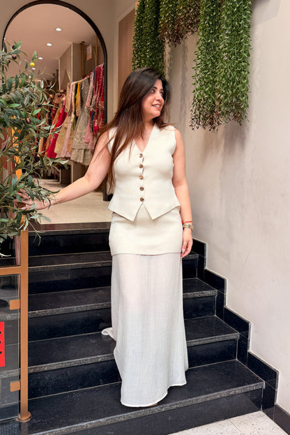Vellora Ivory Buttoned Co ord