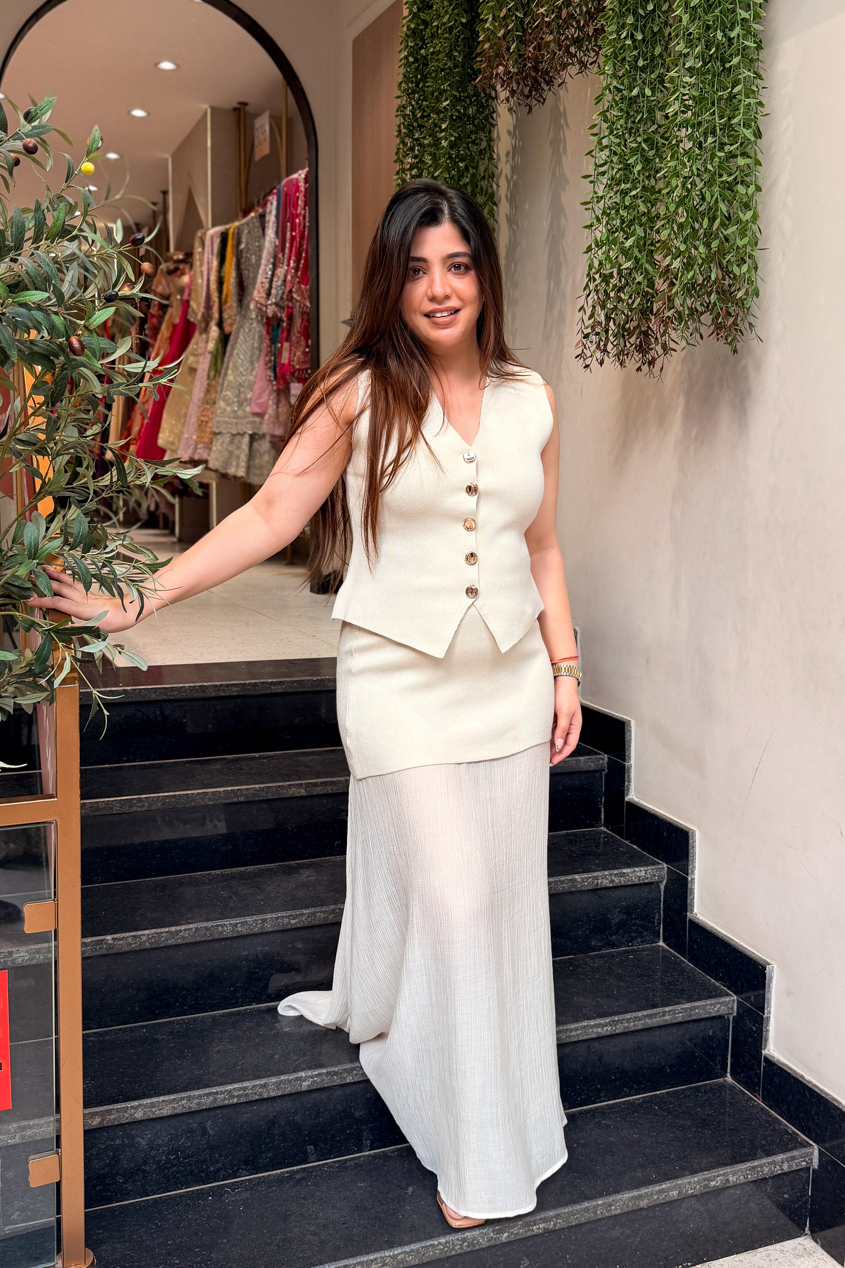 Vellora Ivory Buttoned Co ord