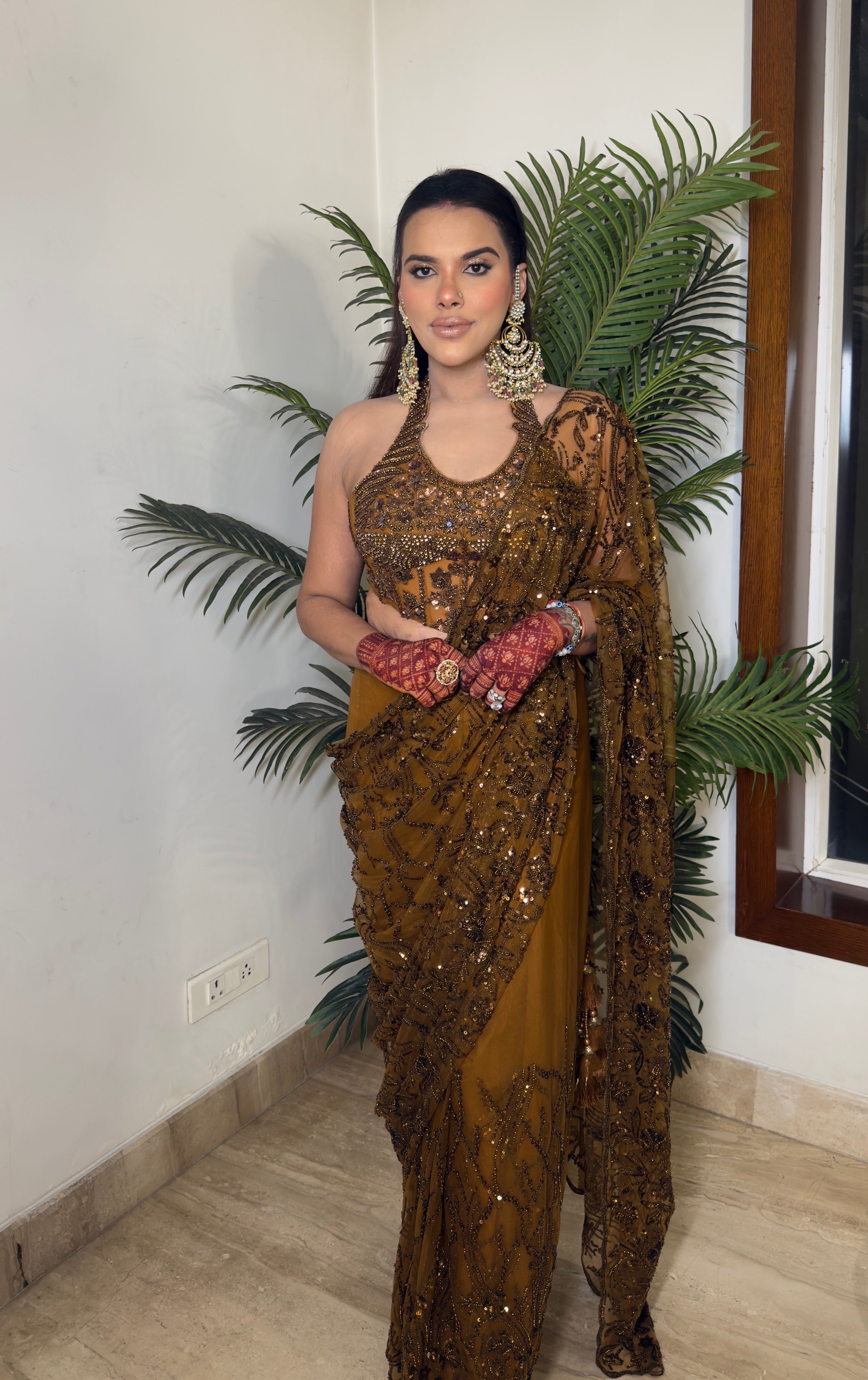 Ilisha Hand Embroidered Halter Neck Drape Saree