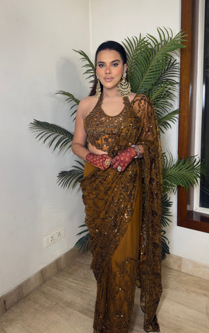 Ilisha Hand Embroidered Halter Neck Drape Saree