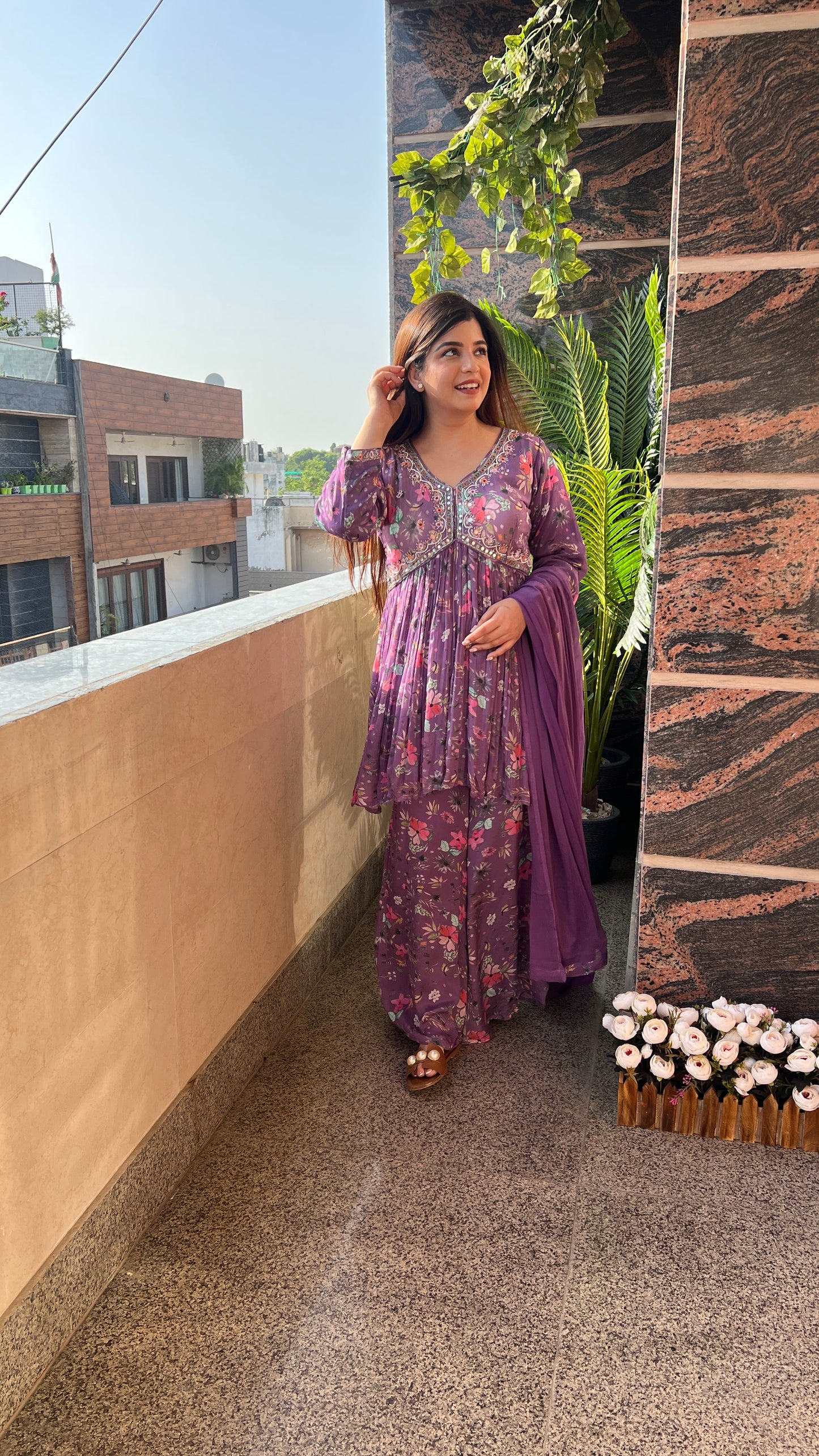 Purple Floral Print Sharara Set