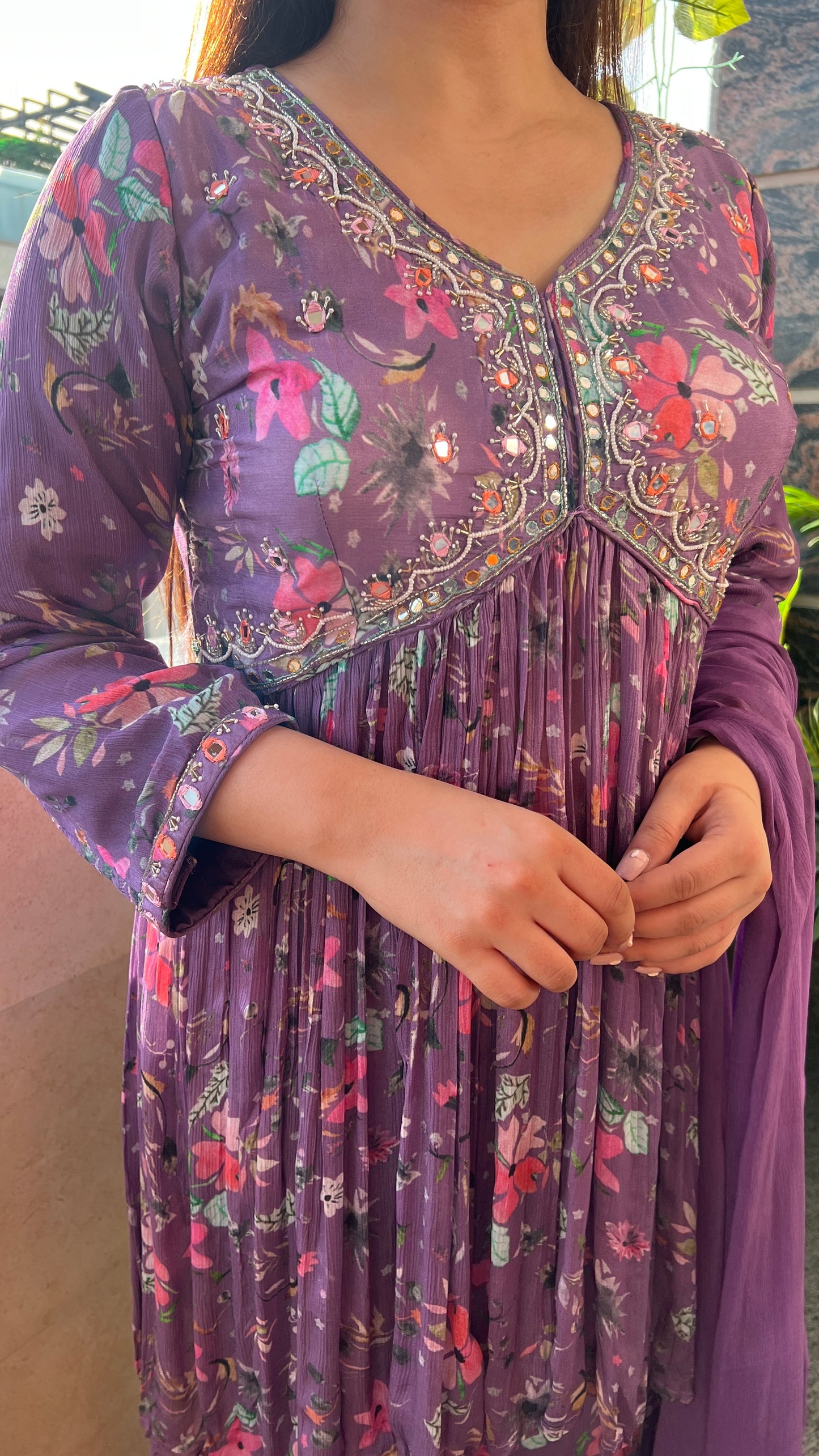 Purple Floral Print Sharara Set