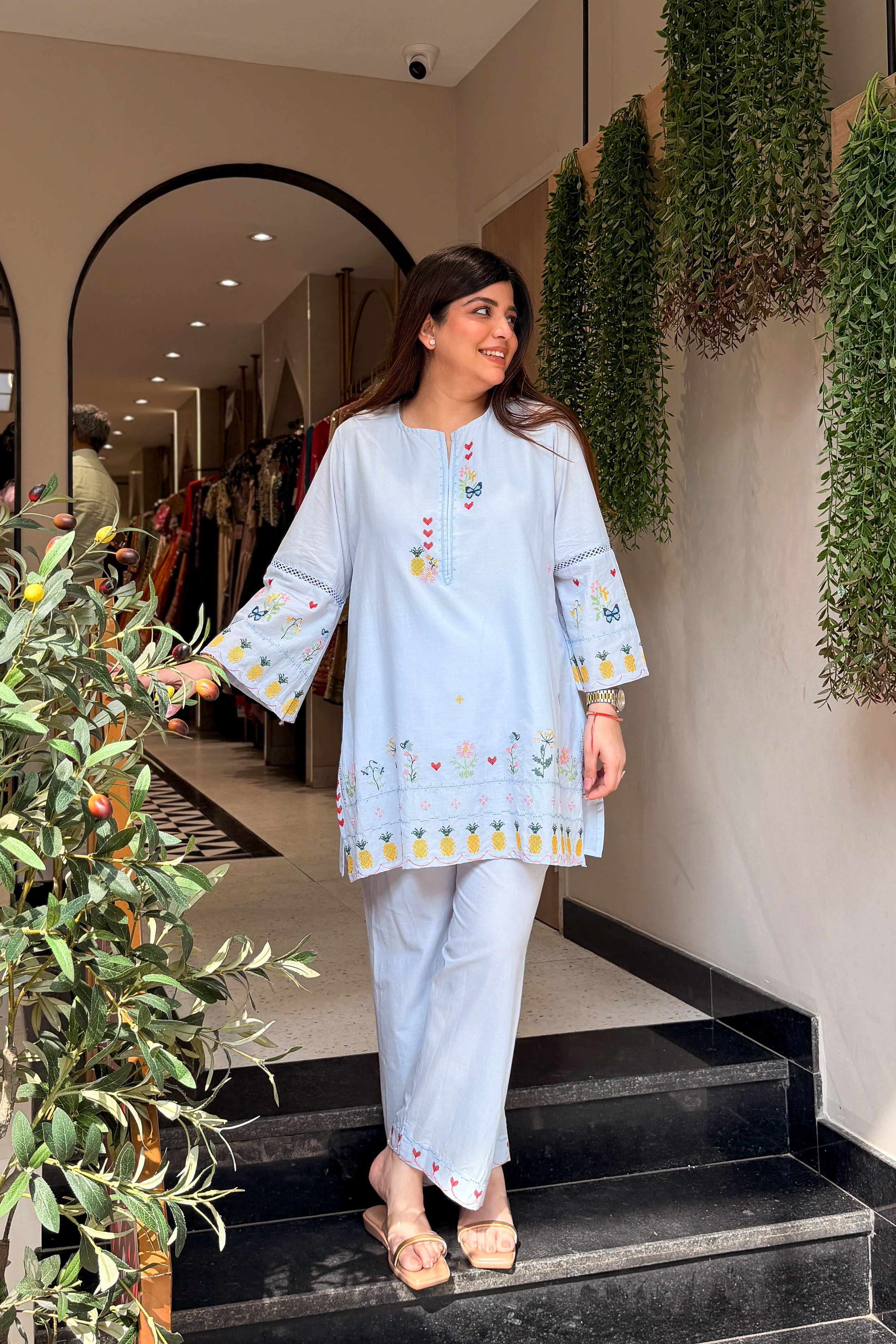 Aaliya Floral Thread Work Co ord Set