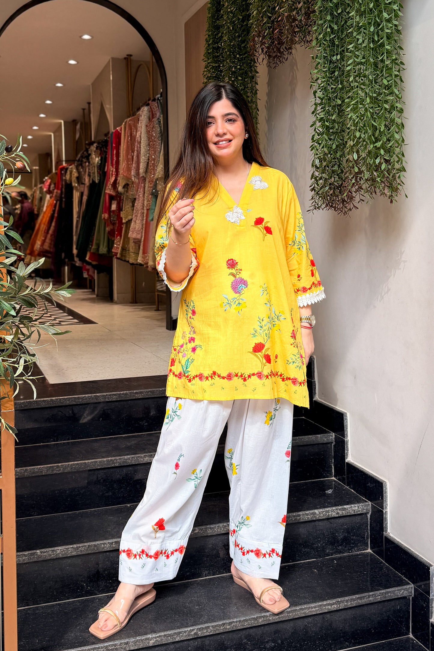 Livanya Floral Thread Work Co ord Set