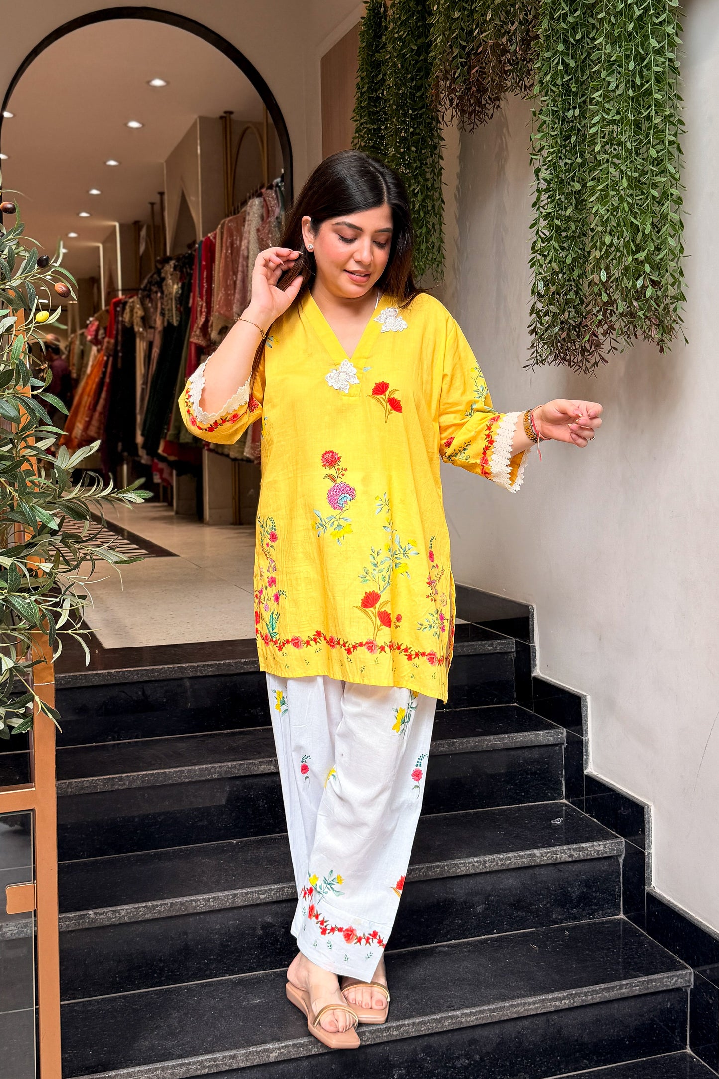 Livanya Floral Thread Work Co ord Set
