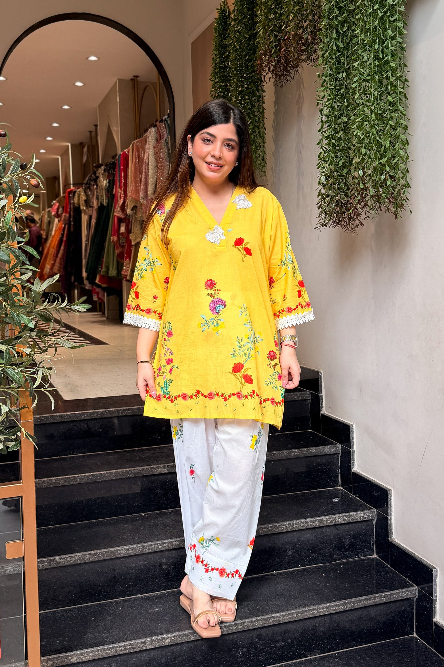Livanya Floral Thread Work Co ord Set
