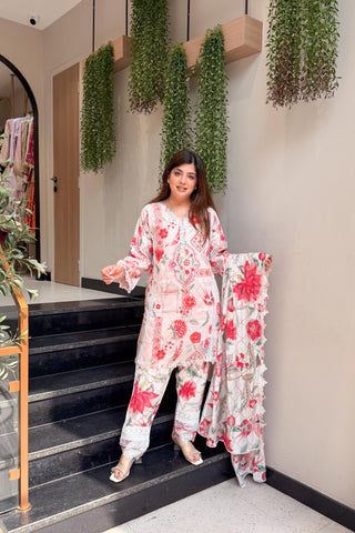 Kinza Floral Schiffli Detailing Suit Set
