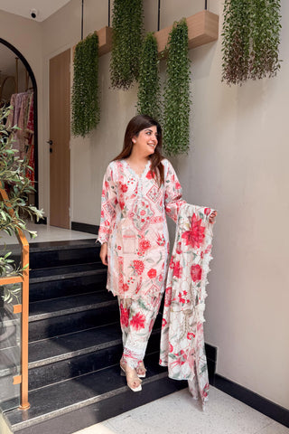 Kinza Floral Schiffli Detailing Suit Set