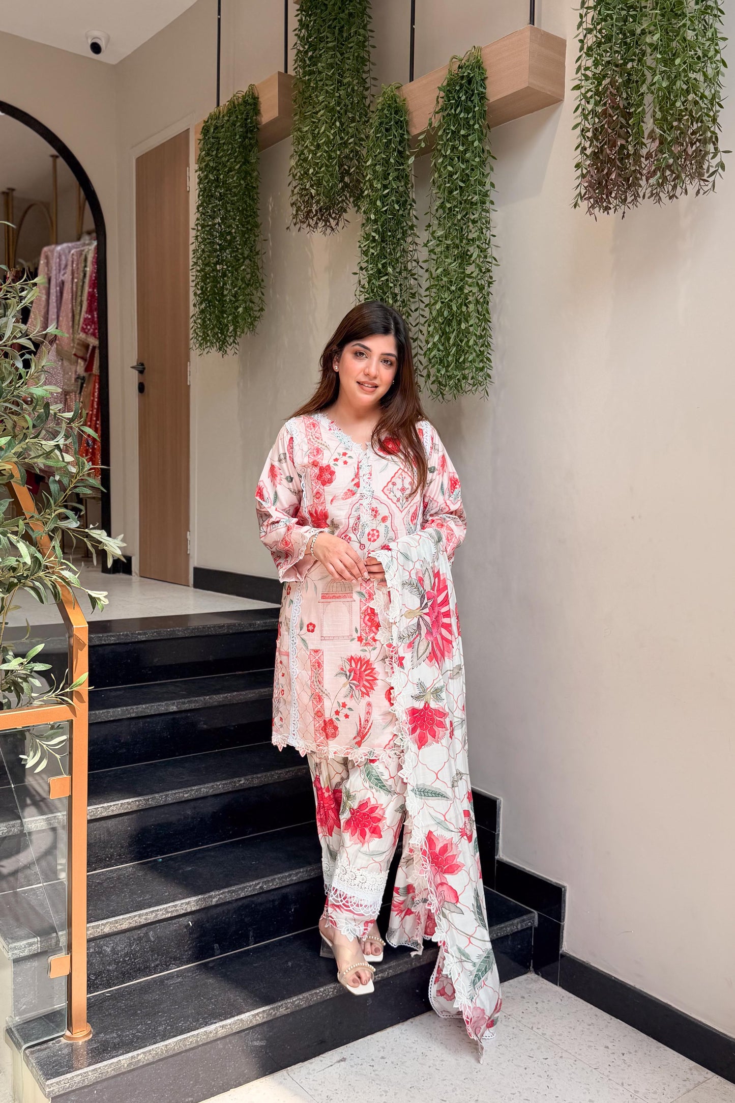 Kinza Floral Schiffli Detailing Suit Set