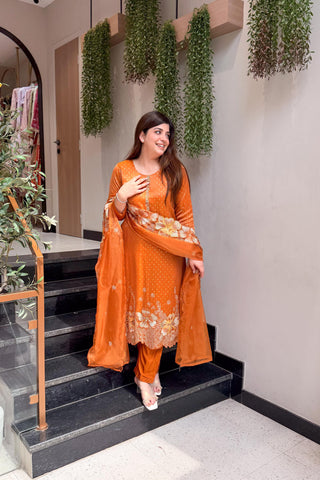 Sweena Rust Embroidred Suit Set