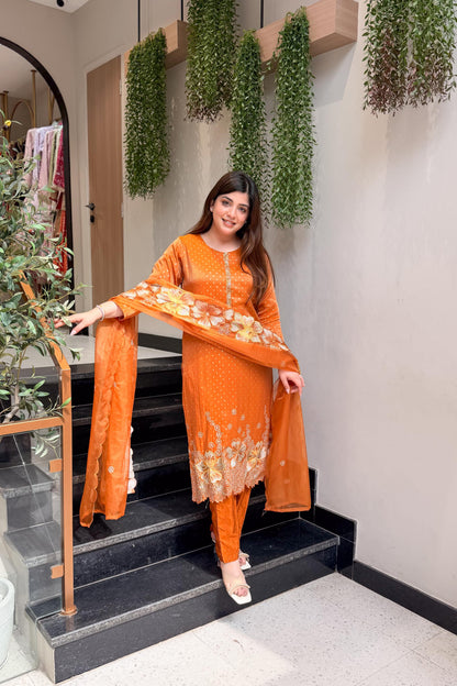 Sweena Rust Embroidred Suit Set