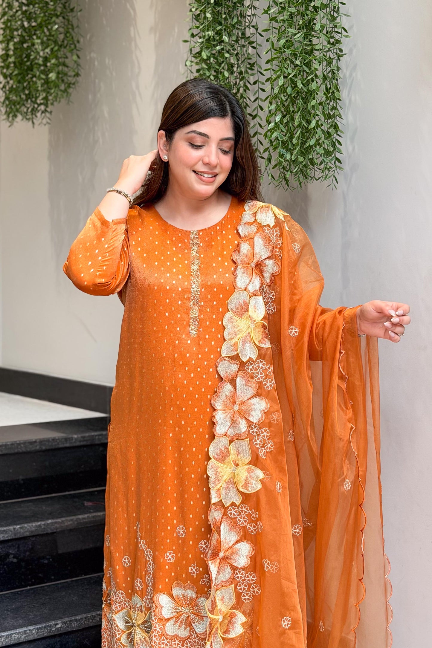 Sweena Rust Embroidred Suit Set