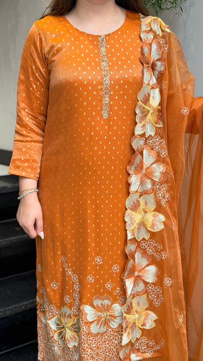 Sweena Rust Embroidred Suit Set