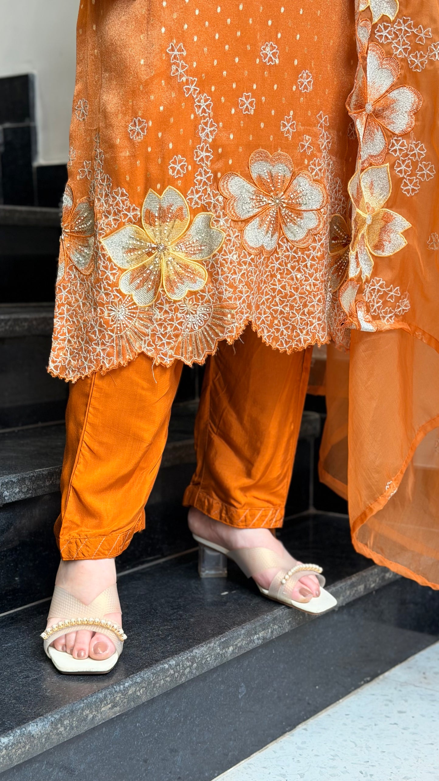 Sweena Rust Embroidred Suit Set