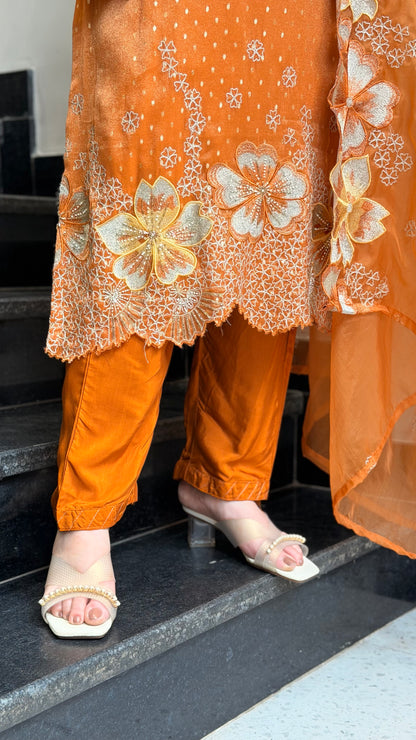 Sweena Rust Embroidred Suit Set