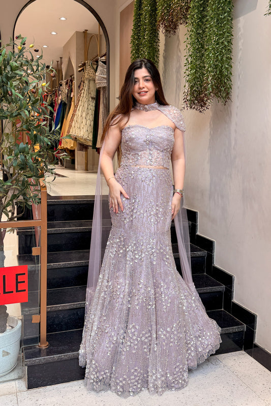 Eshanvi Hand Embroidered Fish Cut Lehenga