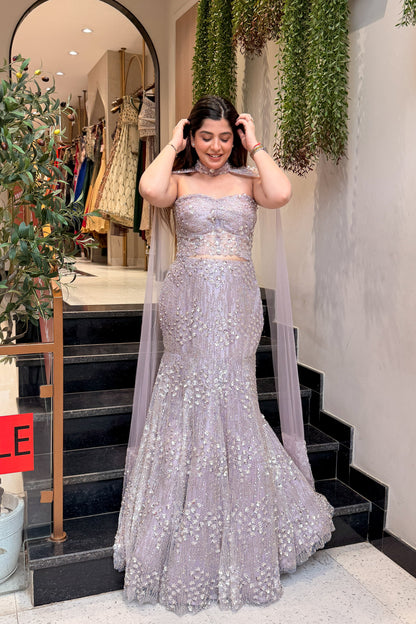 Eshanvi Hand Embroidered Fish Cut Lehenga