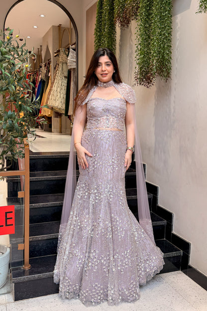 Eshanvi Hand Embroidered Fish Cut Lehenga