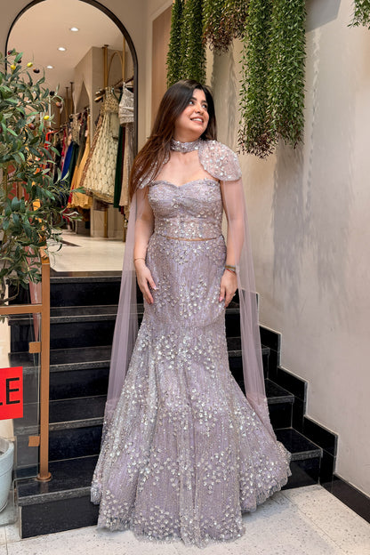 Eshanvi Hand Embroidered Fish Cut Lehenga