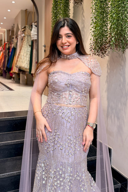Eshanvi Hand Embroidered Fish Cut Lehenga