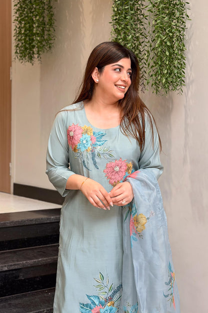 Tivra Floral Hand Painted Suit Set
