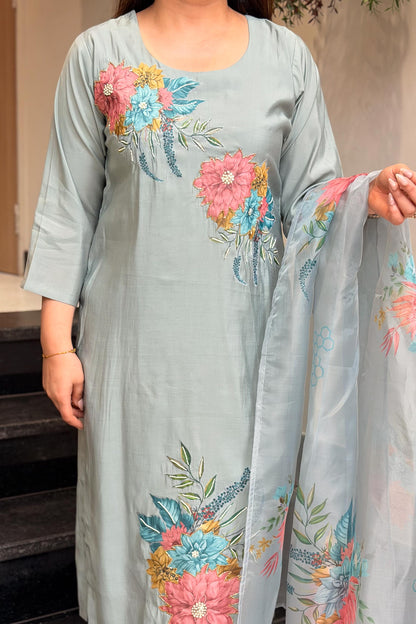 Tivra Floral Hand Painted Suit Set