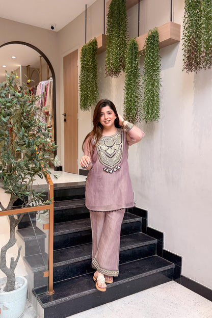 Vridahna Pink Silk Co ord Set