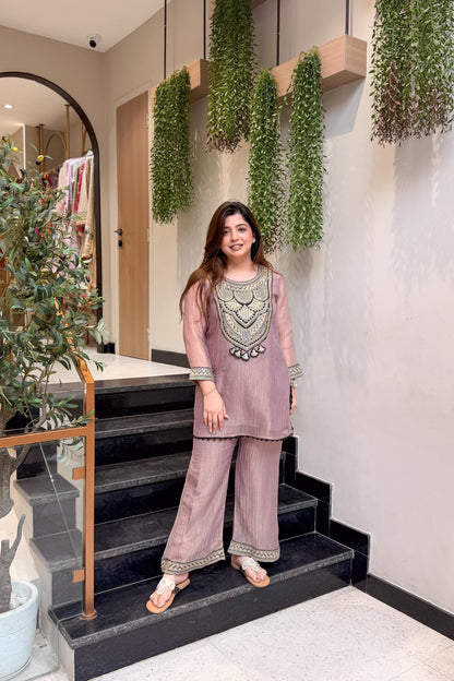 Vridahna Pink Silk Co ord Set