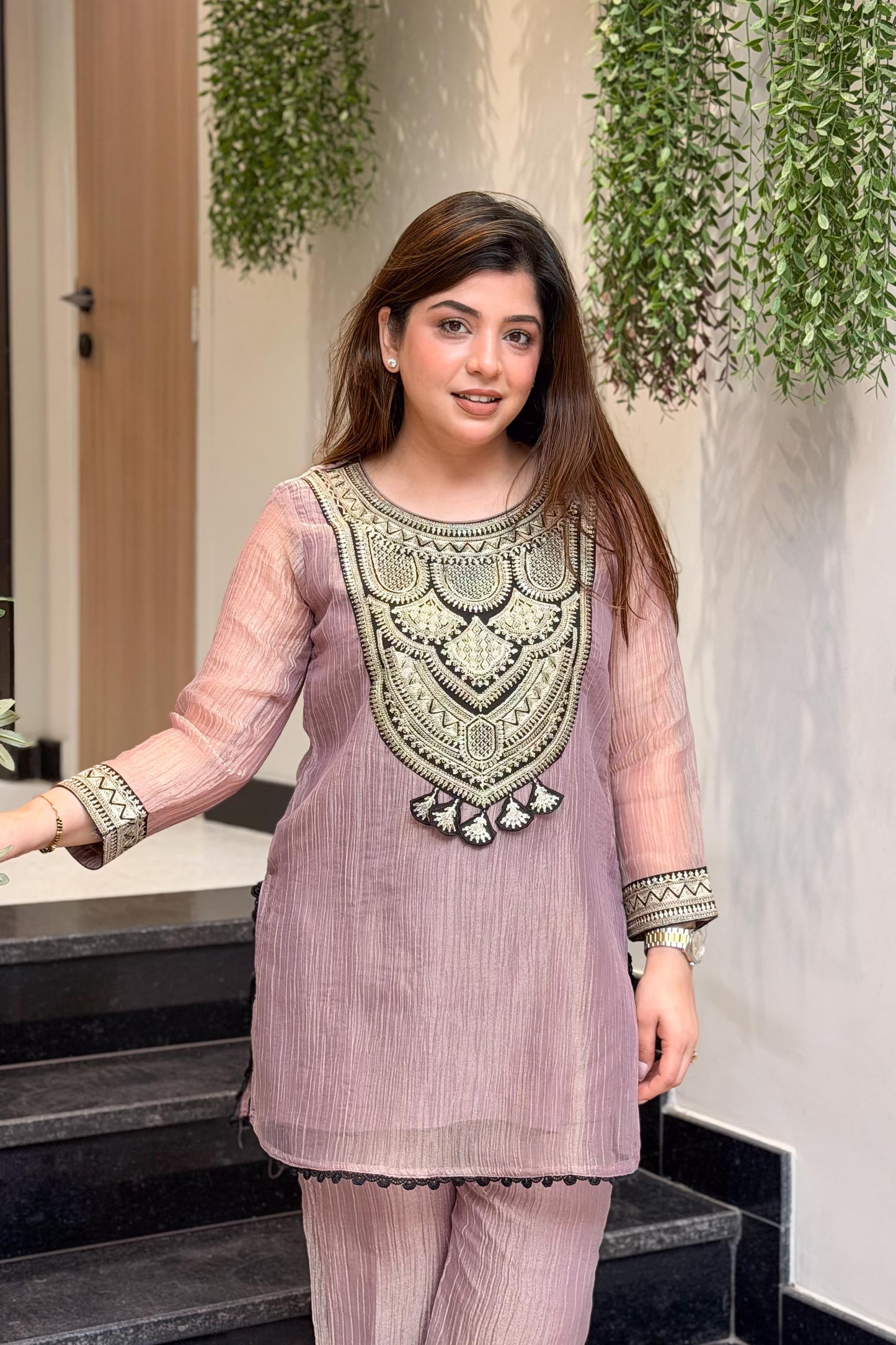 Vridahna Pink Silk Co ord Set