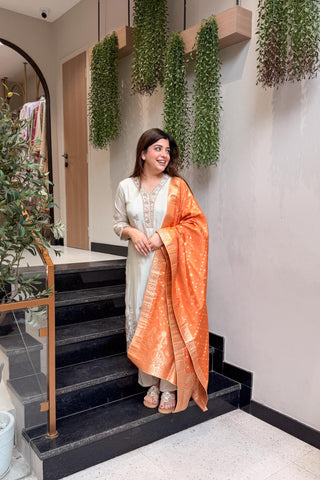Amna Embroidered Suit with Banarasi Dupatta