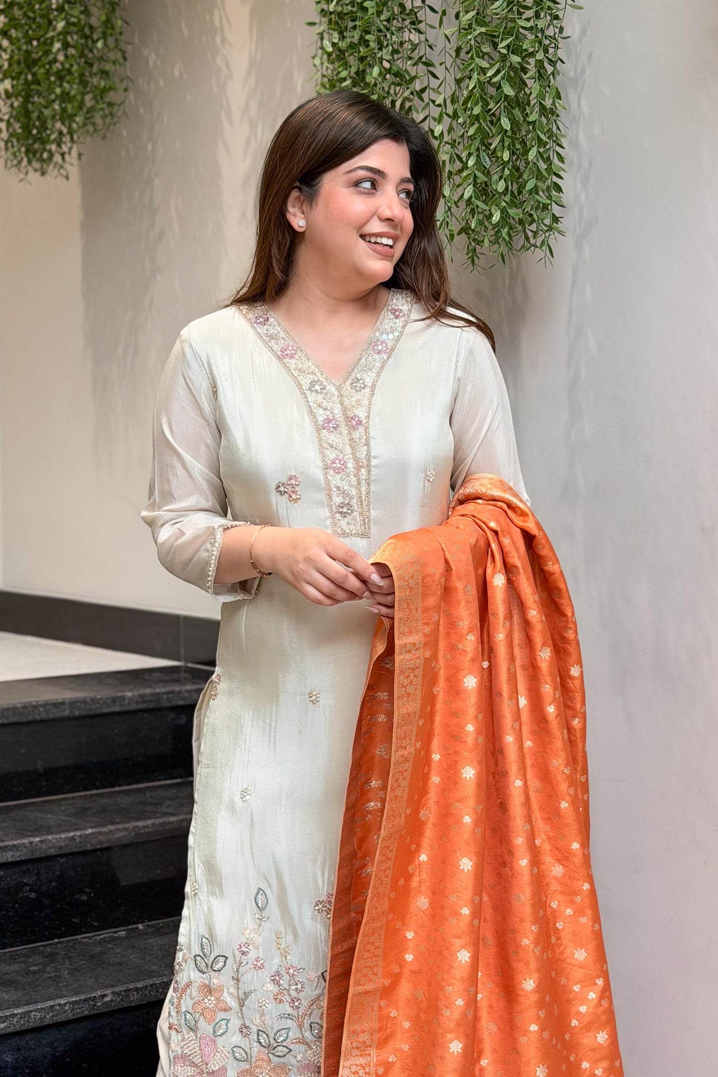 Amna Embroidered Suit with Banarasi Dupatta
