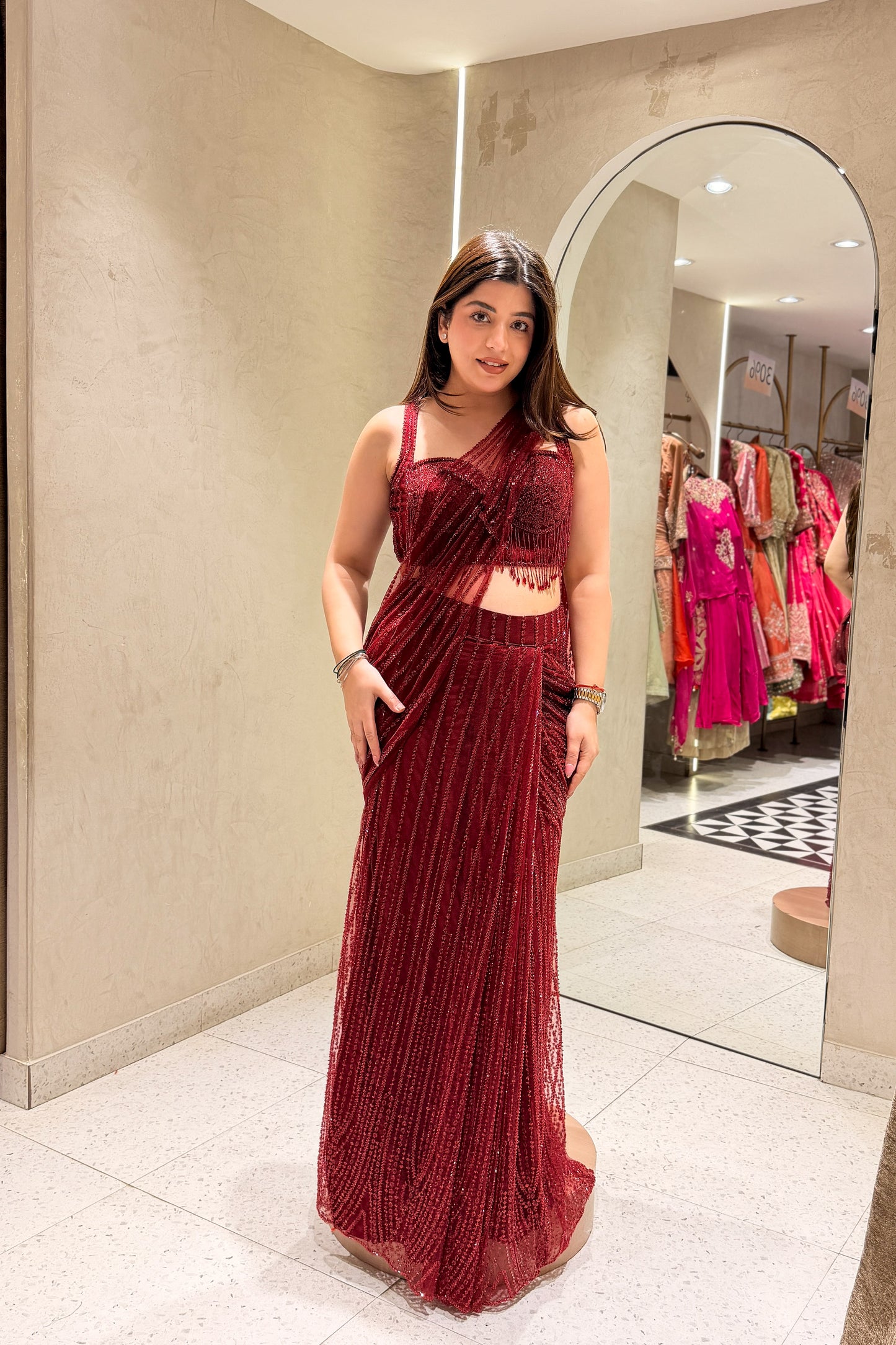 Zivika Hand Embroidered Drape Saree