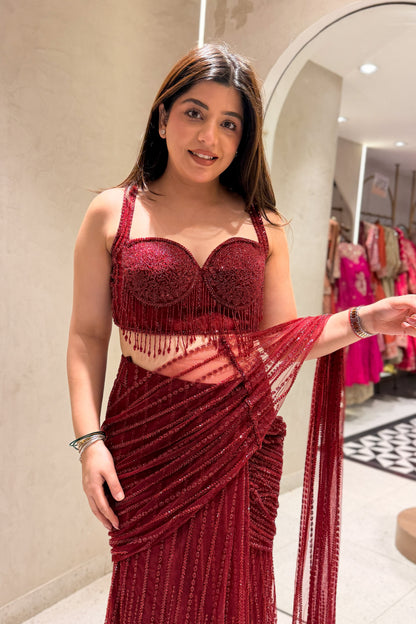 Zivika Hand Embroidered Drape Saree