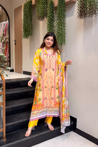 Raneem Floral Printed A Line Suit Set