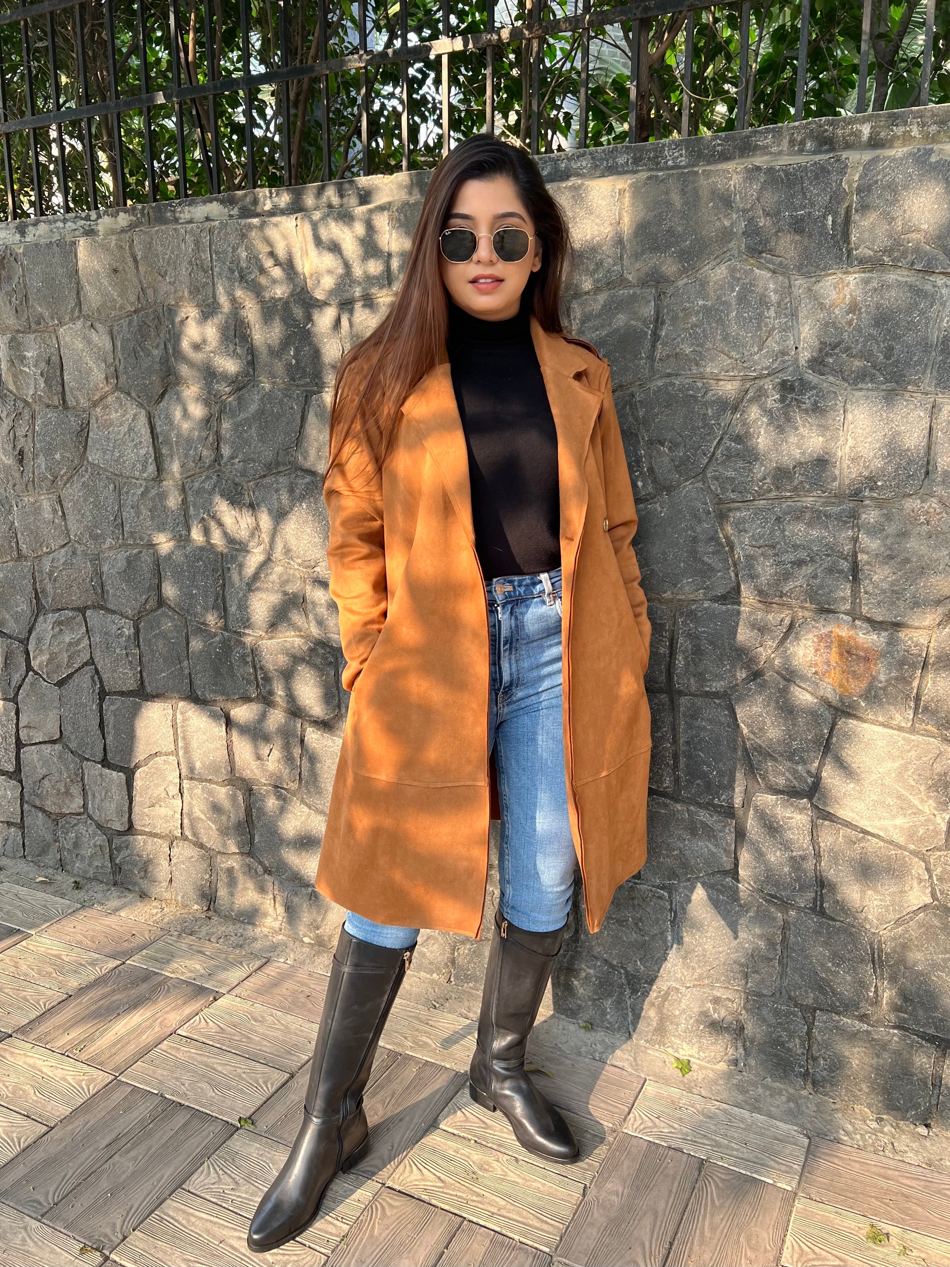 Detachable Sleeves Tan Suede Coat