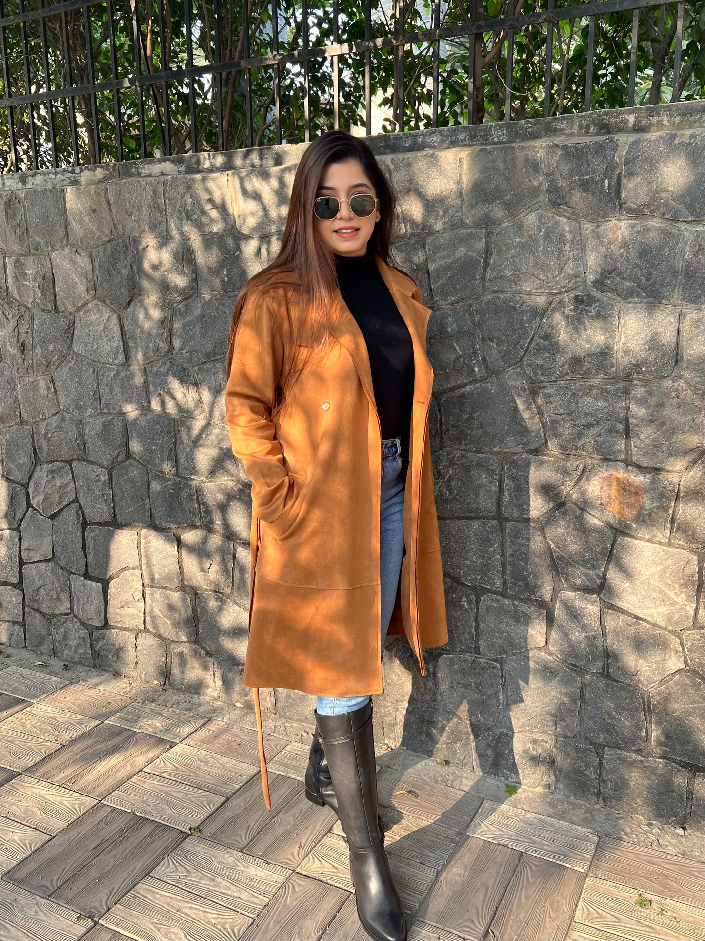 Detachable Sleeves Tan Suede Coat