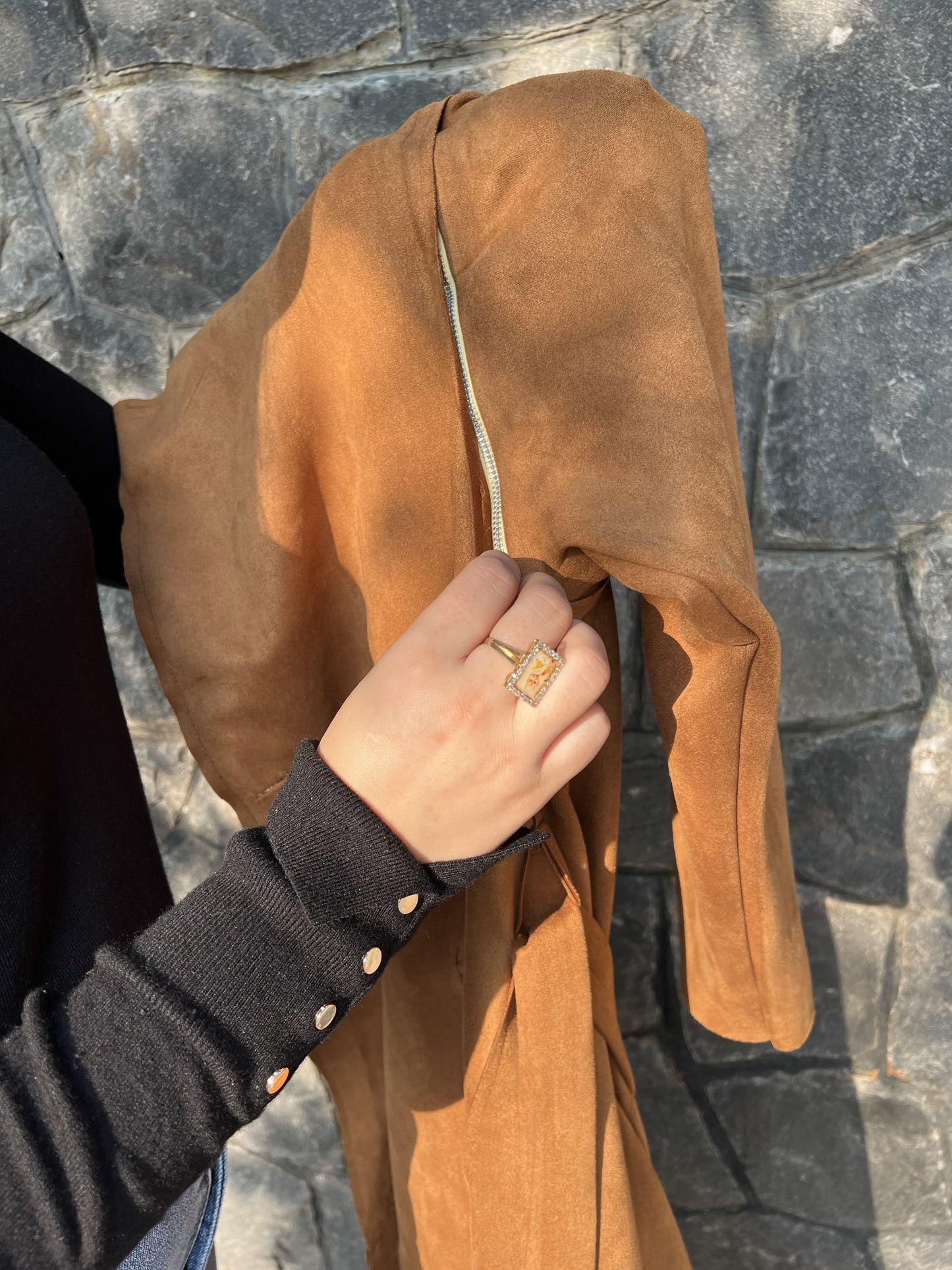 Detachable Sleeves Tan Suede Coat